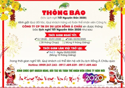 Thông báo lịch nghỉ Tết Nguyên Đán 2020